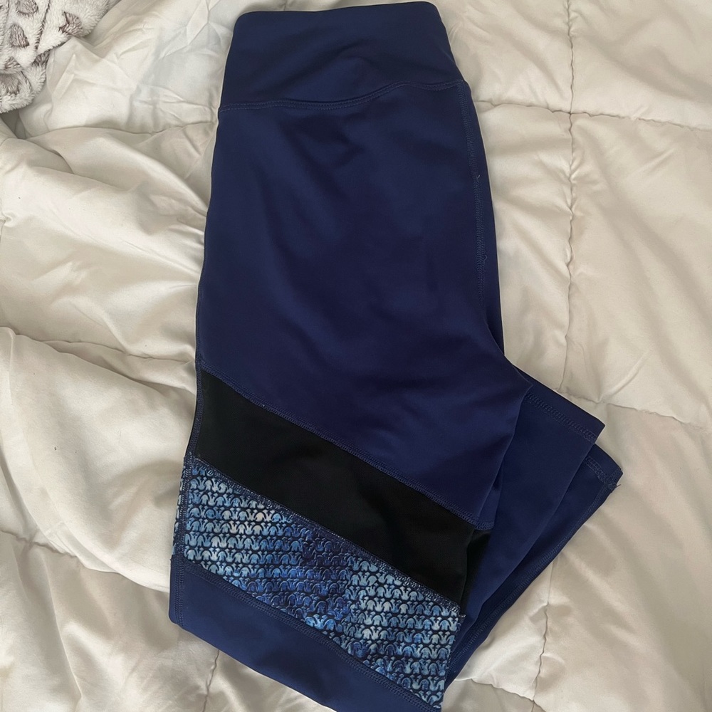 supergirl dark blue work out capris leggings mesh